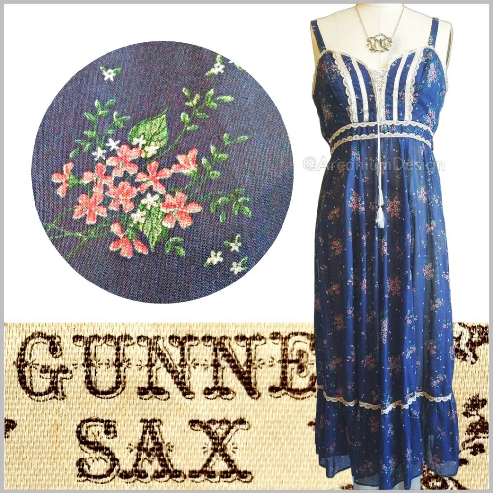 Vintage Gunne sax Jessica McClintock 1970s Gold tag Cottage Prairie Boho floral